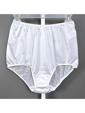 Vintage Sears Nylon Brief Panties Size 8 XL White Sheer Shiny Full Cut Panty